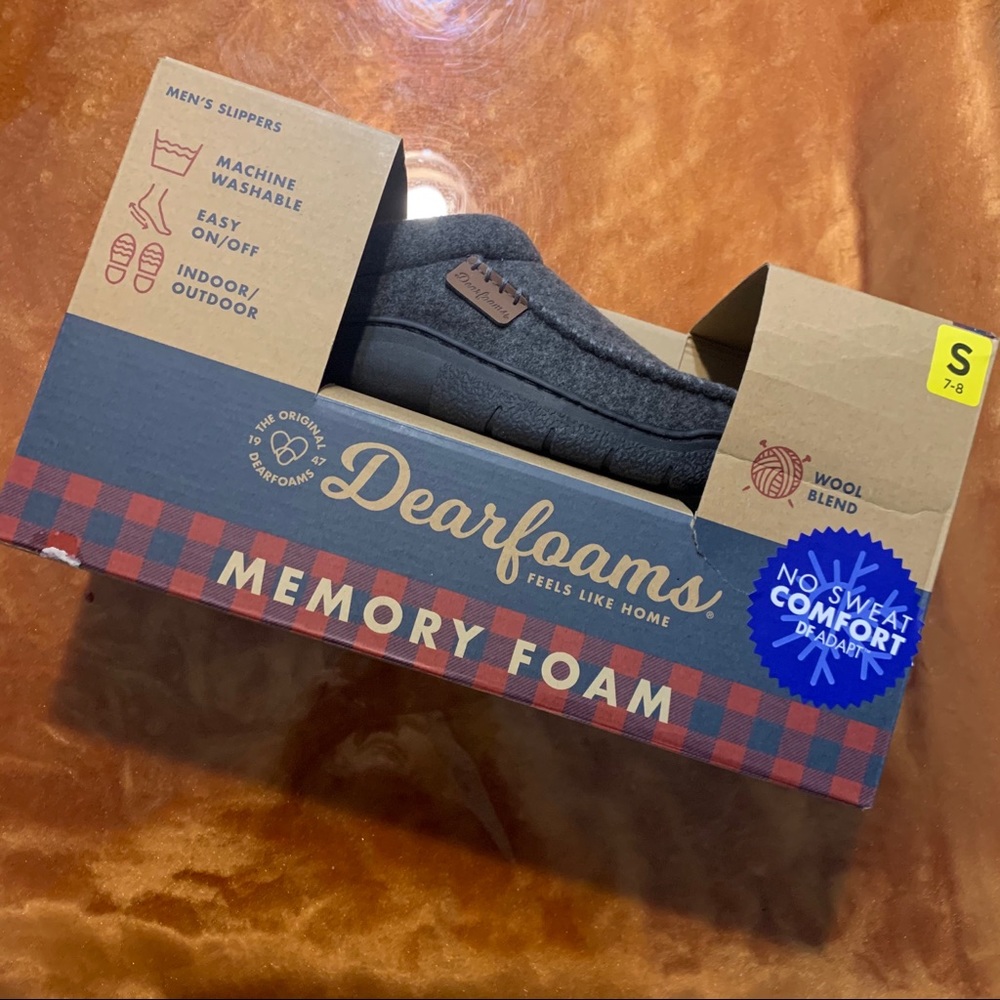 NWT Dearfoams Wool Blend indoor outdoor Gray Memory Foam Slippers 8 washable